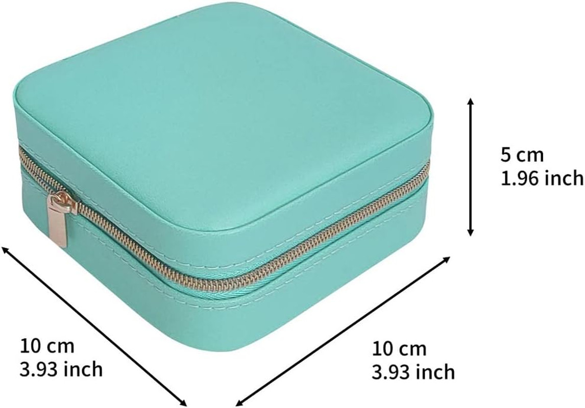 Small Travel Jewelry Case with Mirror, Portable Organizer Box, Blue