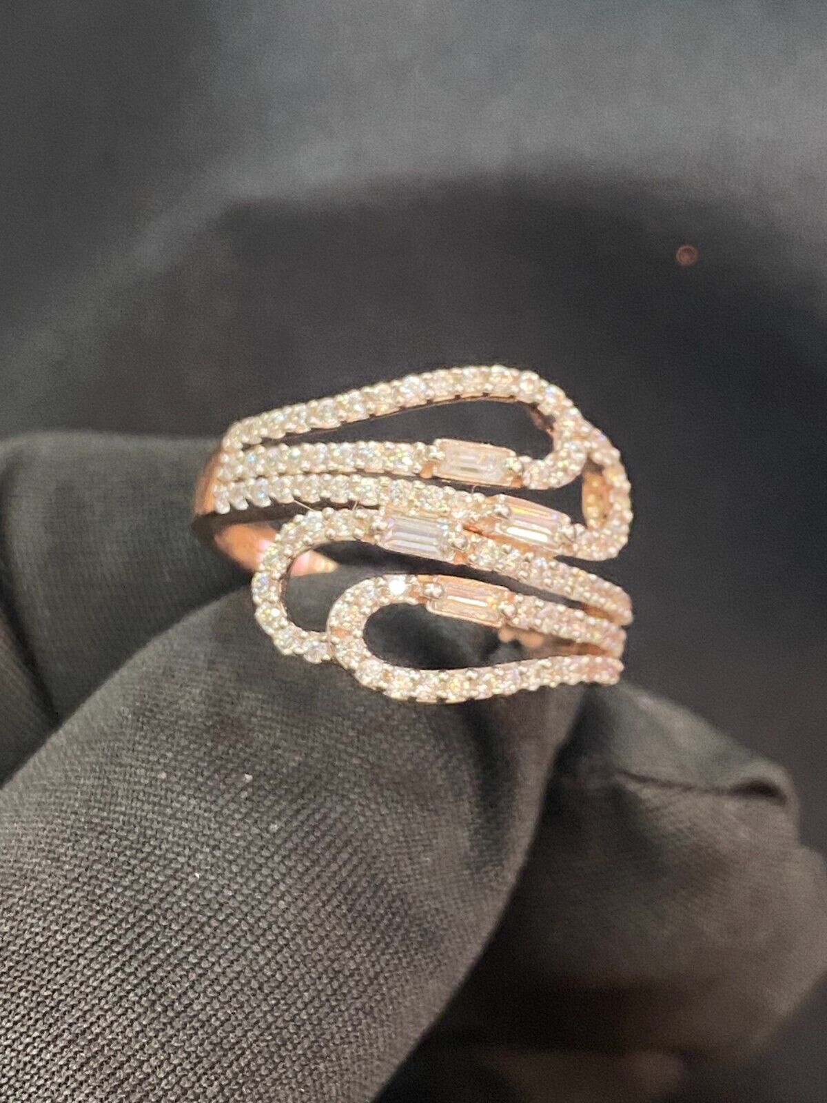 Pave 0.89 Cts Round Baguette Cut Diamonds Engagement Band Ring In 14K Gold