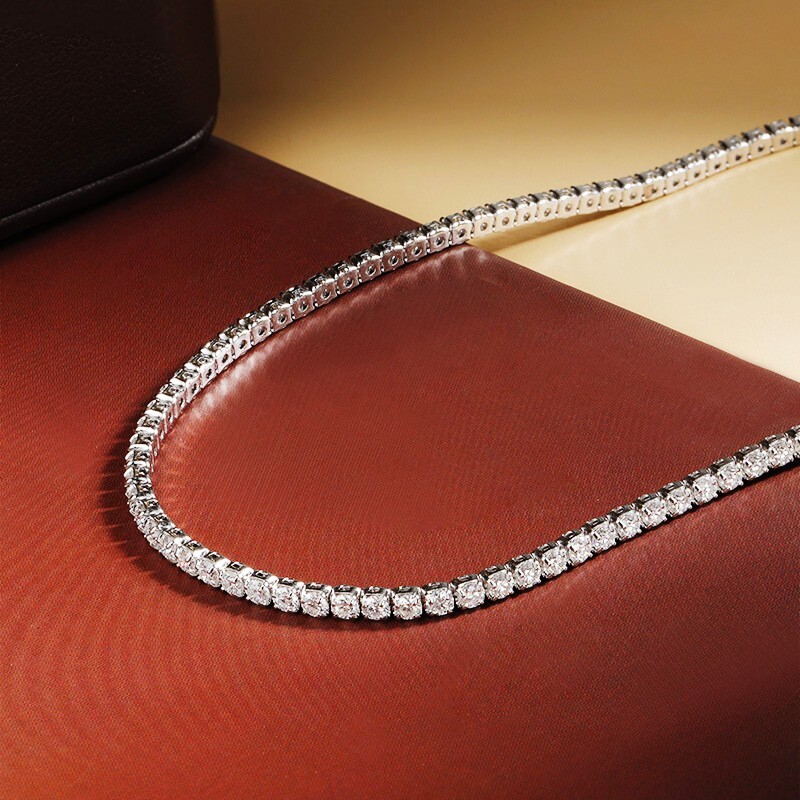 2mm D Color VVS1 Moissanite Women Tennis Chain Necklace S925 Silver Pass Tester