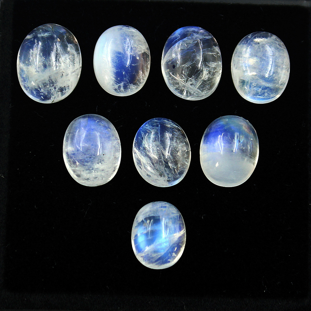 8 PC Natural Rainbow Moonstone High Quality 9mm-11mm Oval Cabochon Gemstones Lot