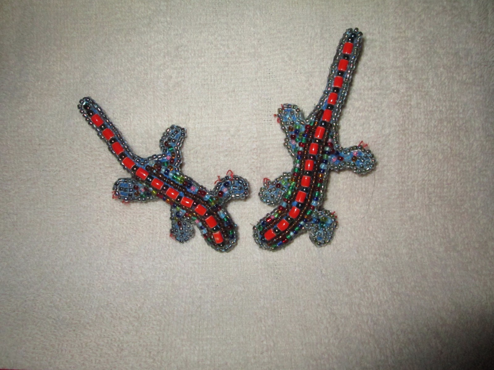 Geckos Beaded Pins Lot of 2 Turquoise & Coral Beads 3 1/2Inches