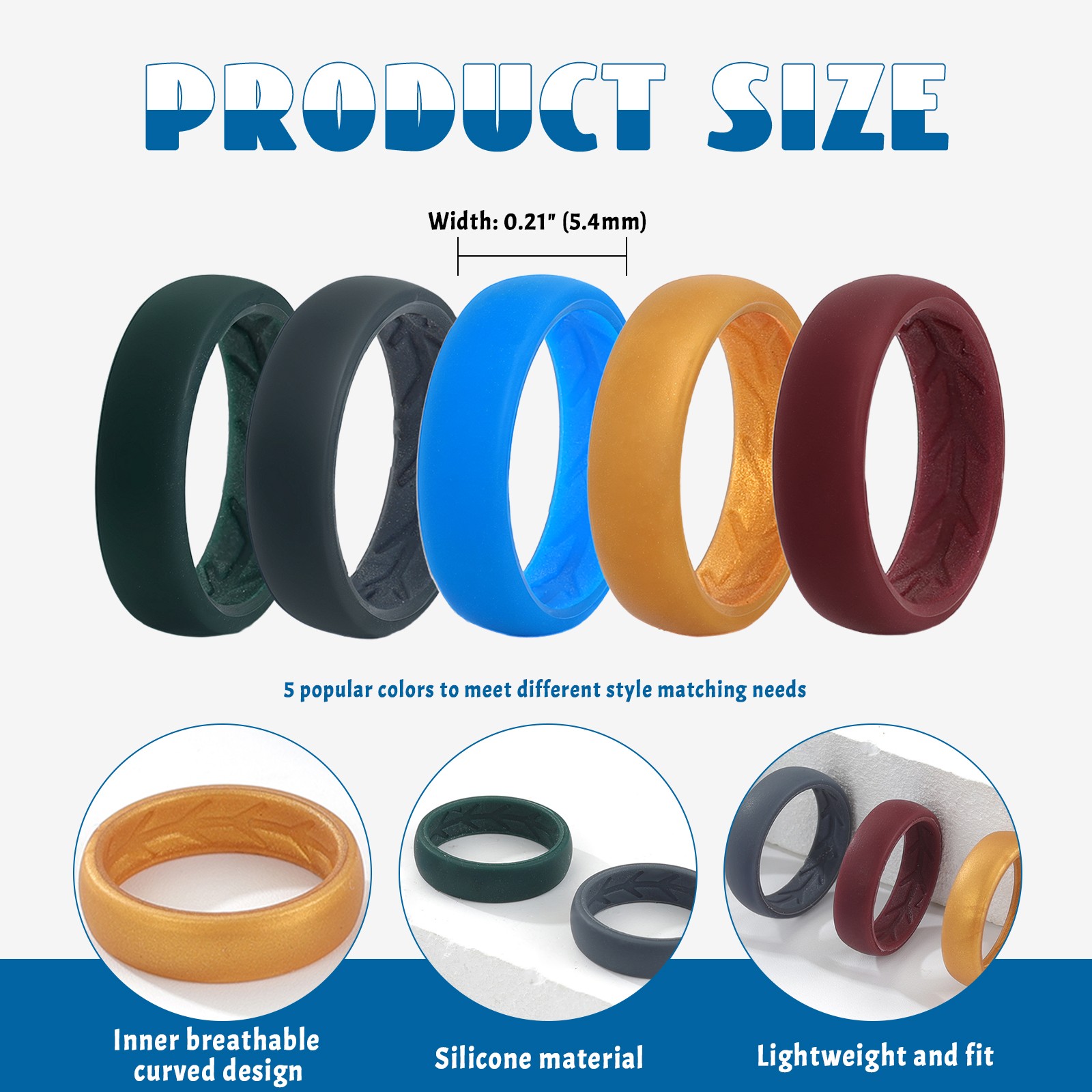 5Pcs Womens 5.4mm Silicone Wedding Engagement Ring Breathable Sports Rubber Band