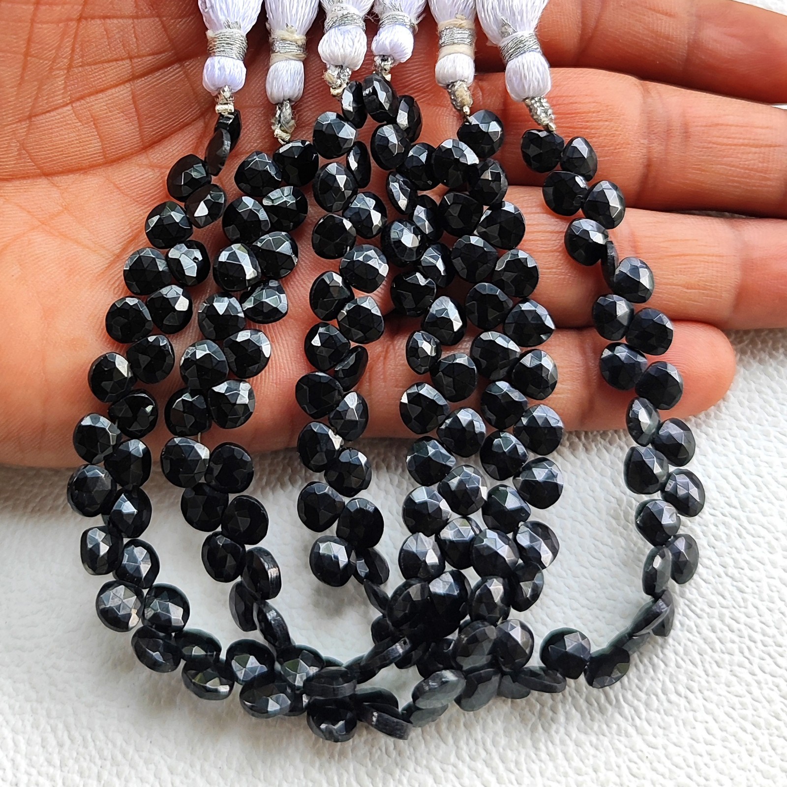 Genuine India Black Spinel 6mm Faceted Heart Briolette Beads 7″ Gemstone Strand