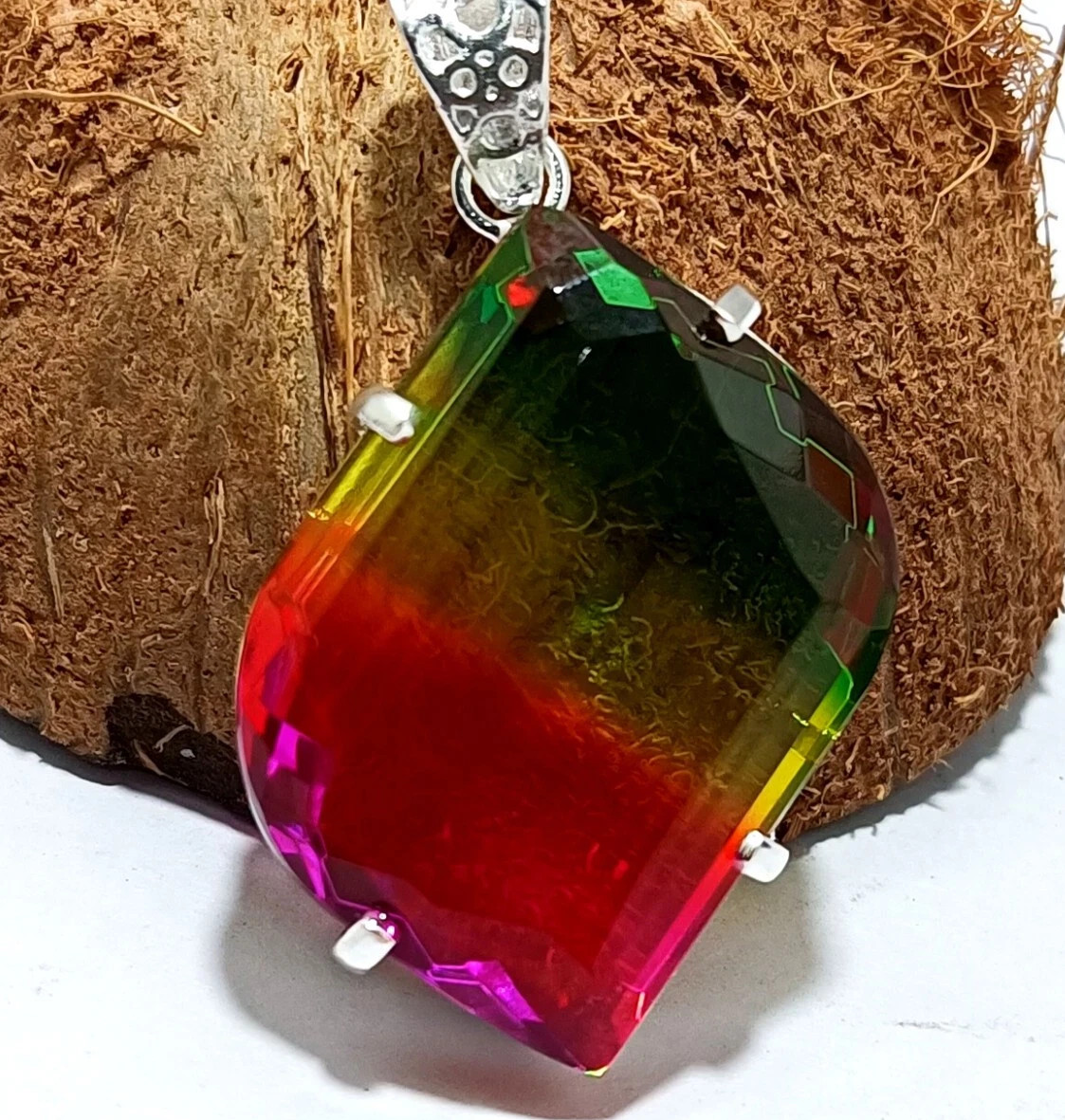 Multi-Color Loose Natural 50 Ct Tourmaline Pendant 925 Solid Silver Gemstone