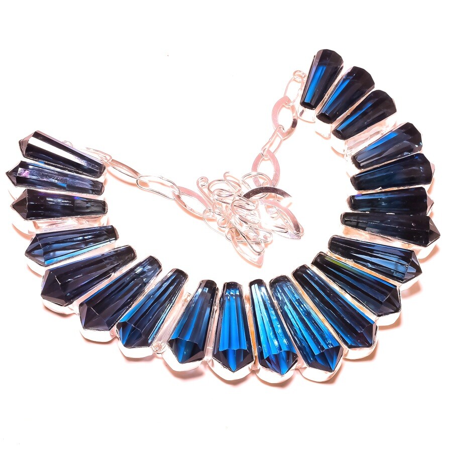 Iolite Pencil Shape Gemstone Necklace Handmade Antique Design Decent Jewelry 18″