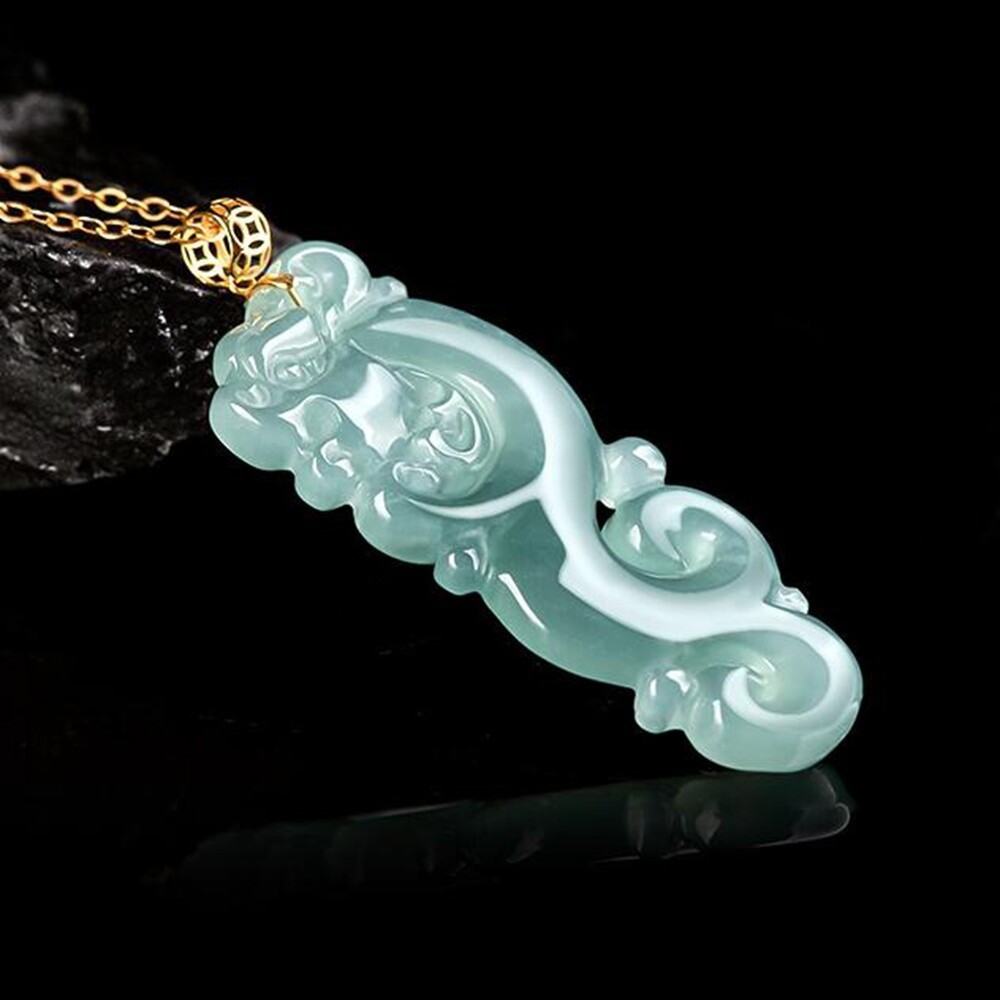 Certified Natural A Jade jadeite 18K Solid Gold Carving Dragon Pendant Necklace