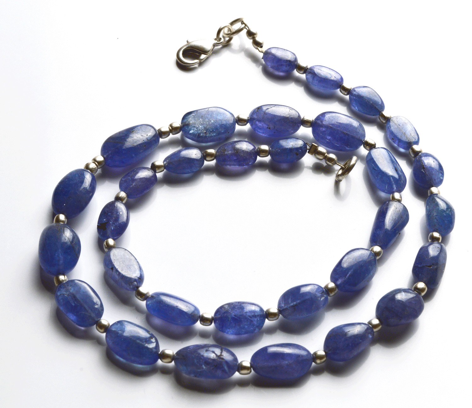 131 CT 16″ NATURAL TANZANITE SMOOTH NUGGETS BIG BEADS NECKLACE 7 TO 13 MM