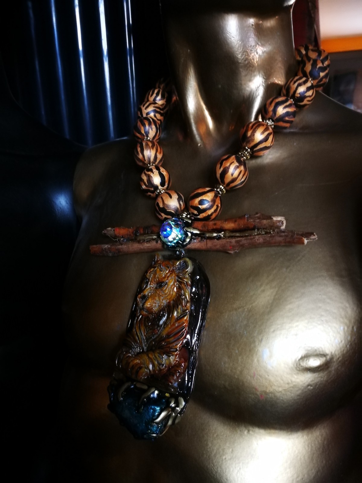 Big Bold Chunky Necklace Statement Wild Luxury Jewelry Tiger Raw Stone Pendant