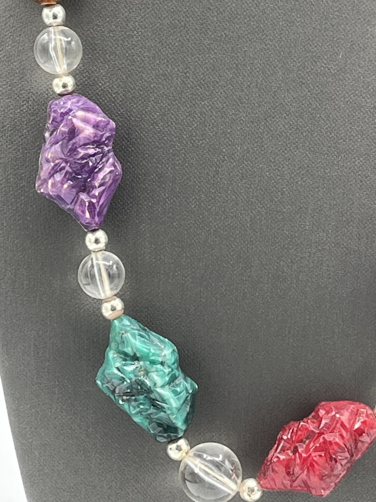 Vintage Lucite Acrylic Plastic Fantastic Nugget Necklace Silver-tone 27”