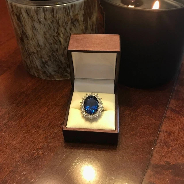 Oval Cut Lab Created Sapphire Diamond Halo Wedding Ring 14K White Gold Plated