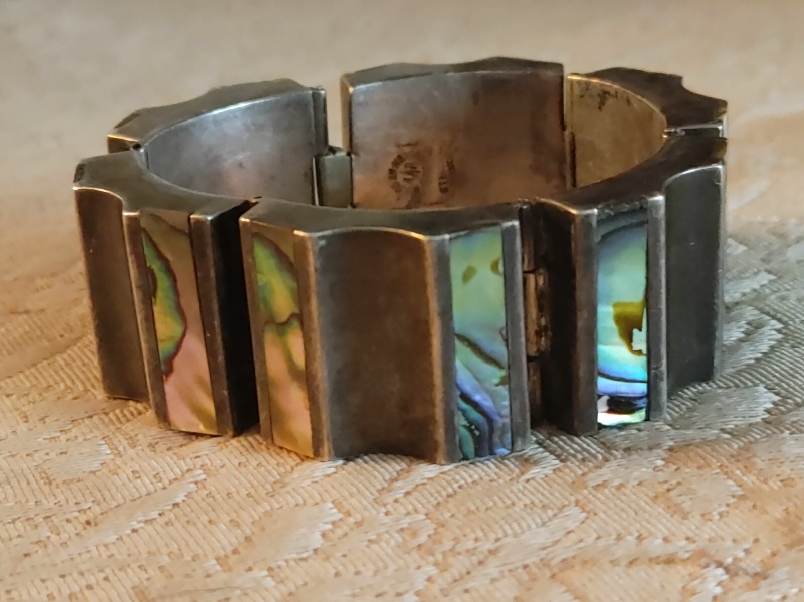 Antonio Reina AAR Mexico Taxco Sterling Silver Abalone Modernist Bangle Bracelet
