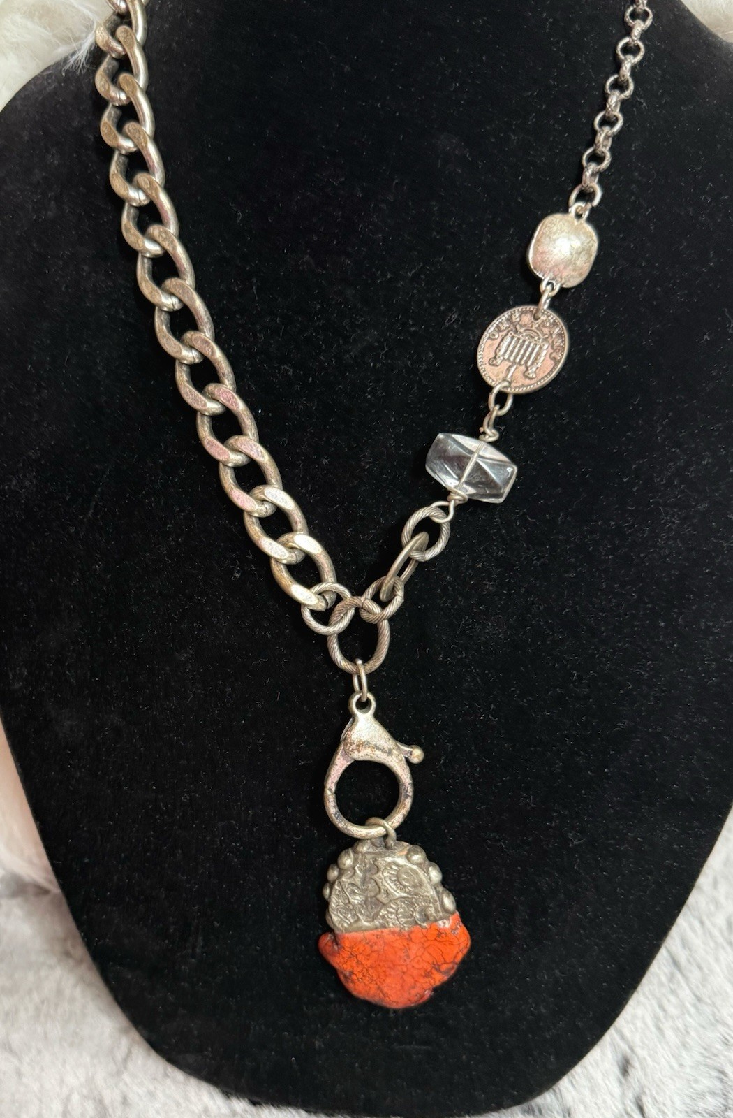 Art by Amy Labbe OOAK Mixed Media Stone Charm Statement Necklace