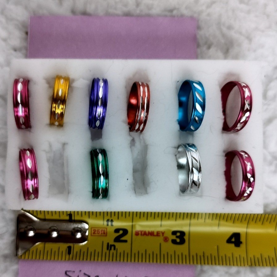 Etched Aluminum Band Ring Set Multicolor Lightweight Accent 5pc