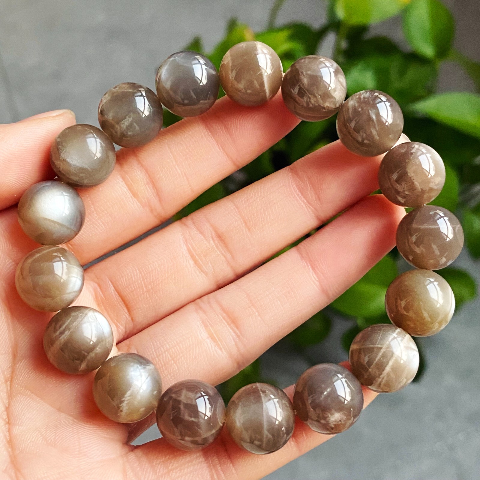 12.8mm Natural Black Sunstone Strong Light Crystal Beads Bracelet 2858