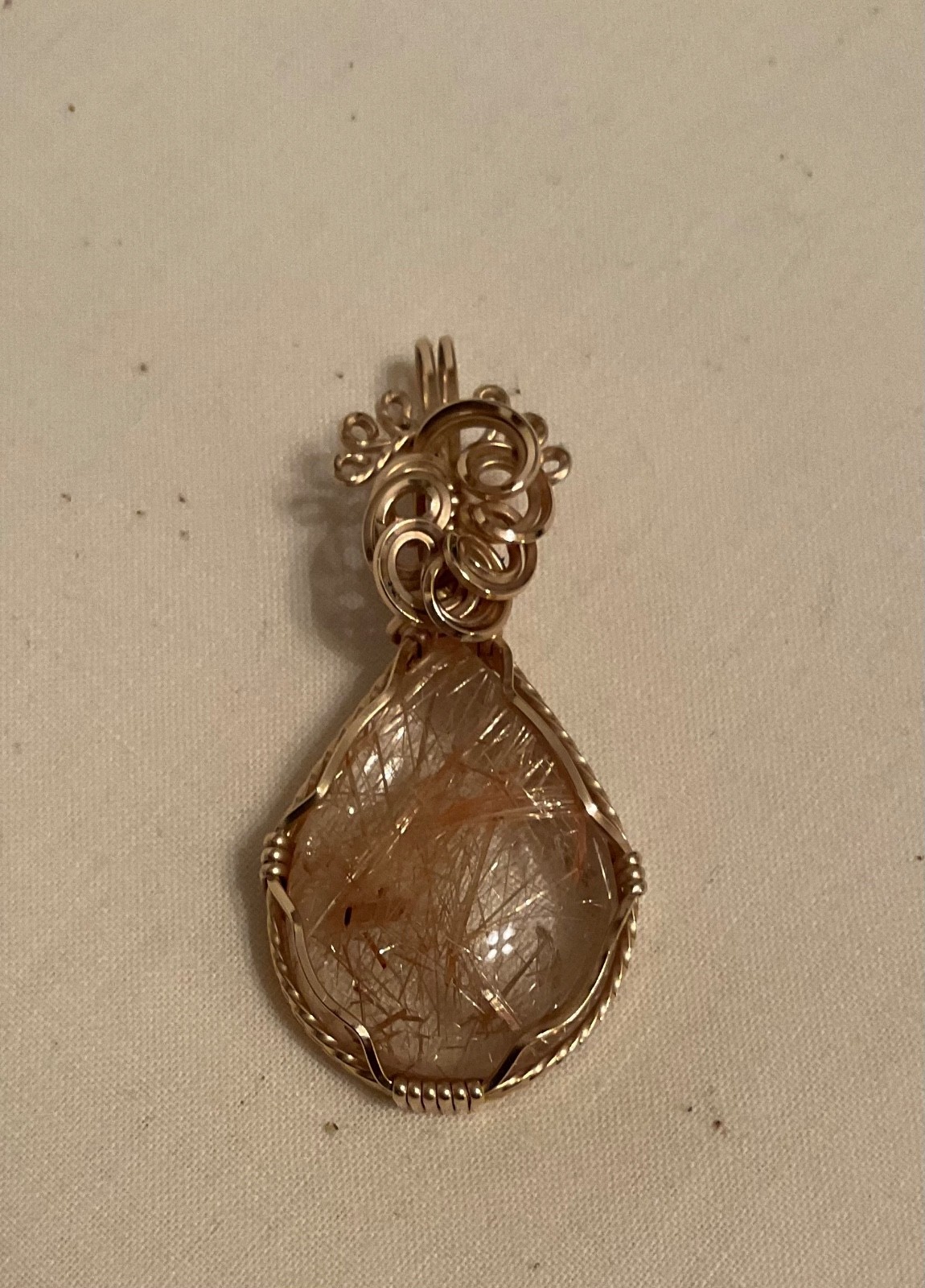 Polished Clear Brown & Tan Stone Wire Wrapped Pendant (NO CHAIN)