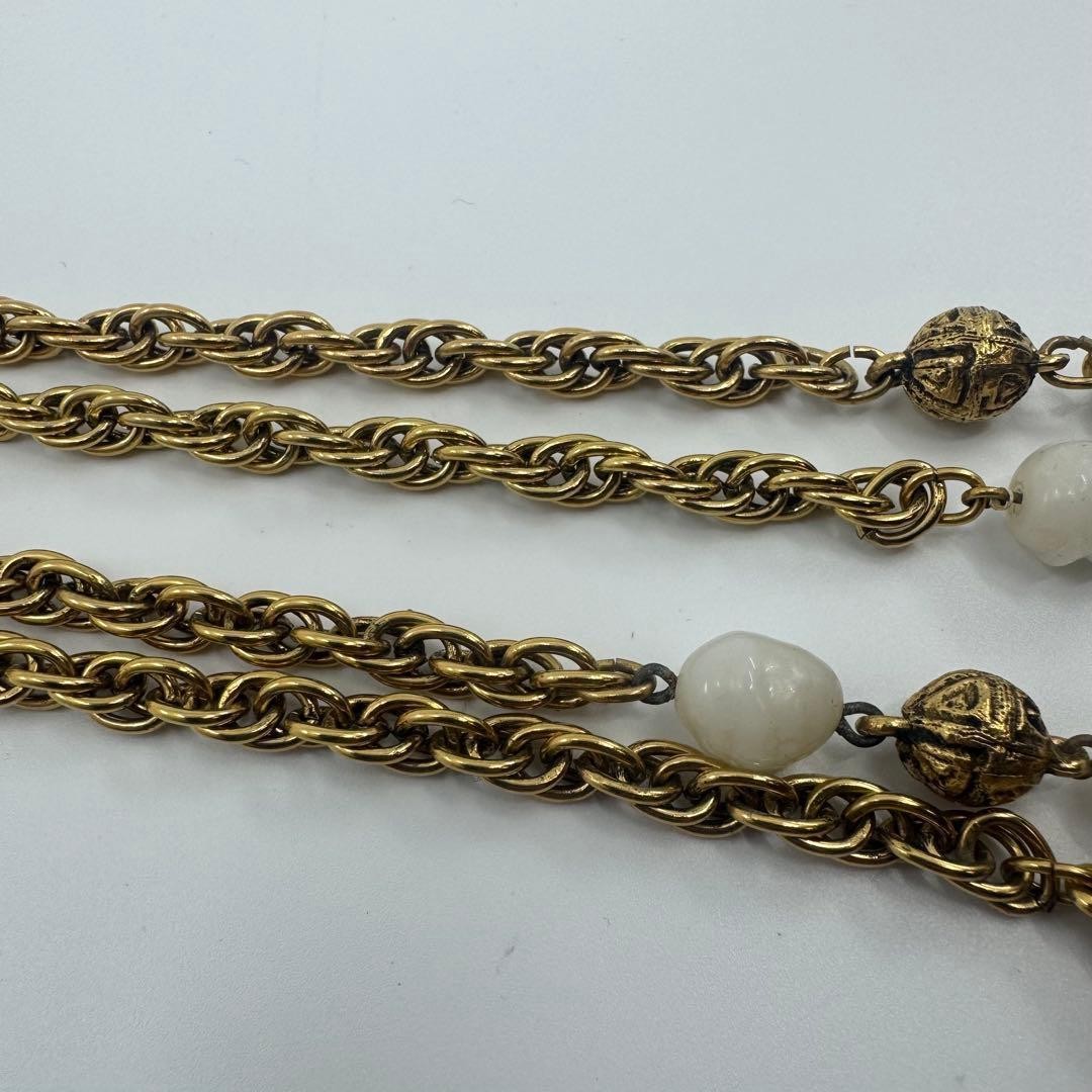 CHANEL LONG NECKLACE PEARL cc Double Gold 180cm Pendant Beauty engraved Auth