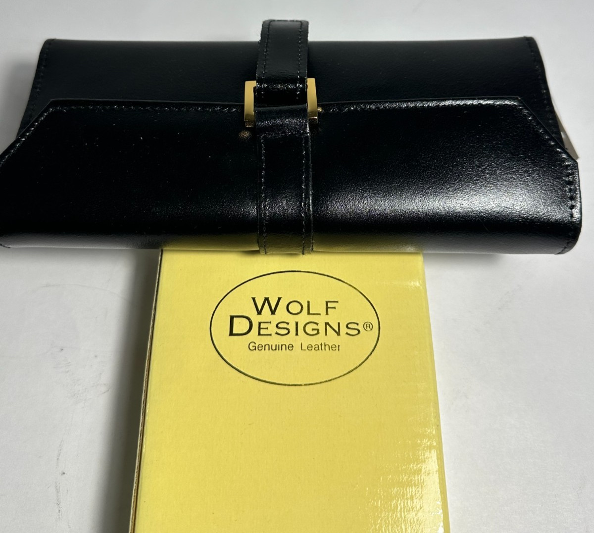 NOS Wolf Designs Genuine Leather Jewelry Roll Style 334702 Box Tag Black Buckle