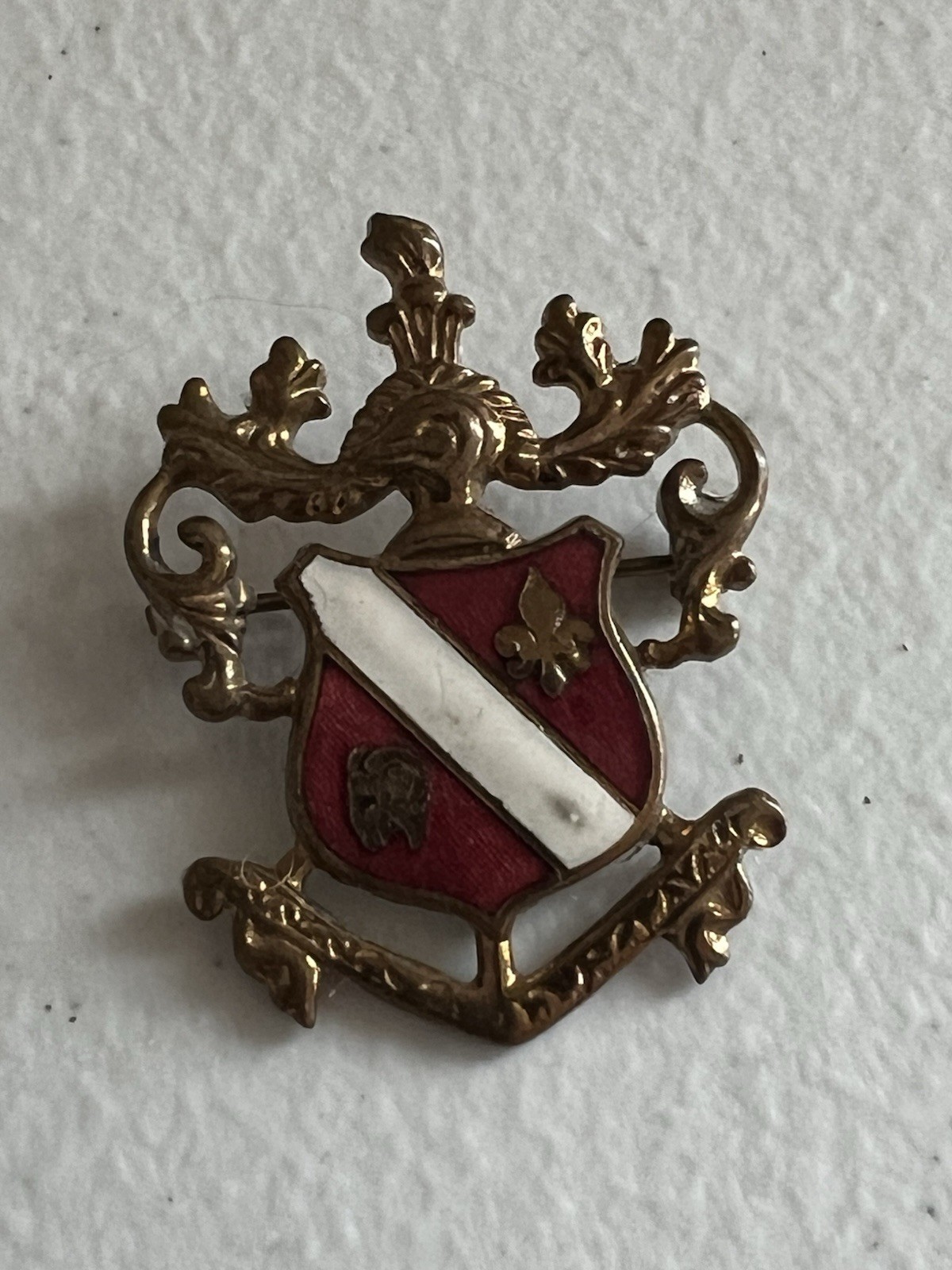 Weinlese-Gold-Ton Rot Weiß Emaille Fleur De Lis Wappen Form Anstecknadel Brooch