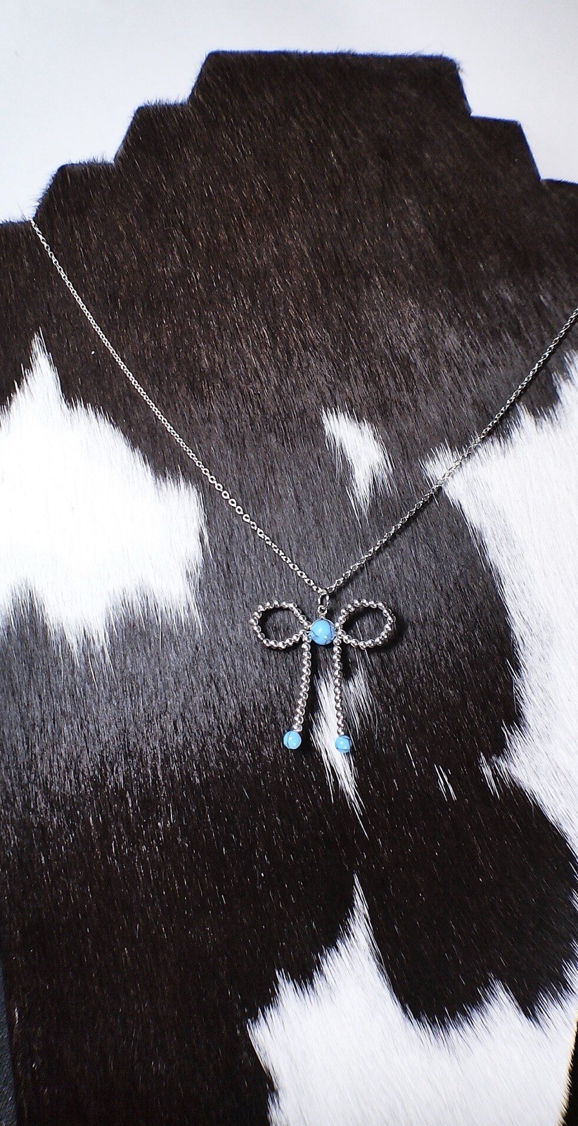 925 Sterling Silver Western Bow Necklace Turquoise Cowgirl Bow Pendant Necklace