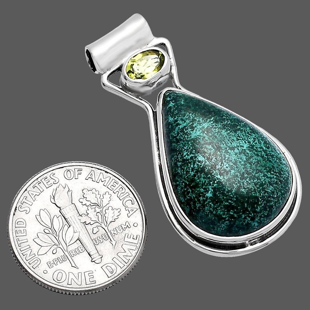 Natural Shattuckite – USA & Peridot 925 Sterling Silver Pendant Jewelry P-1130