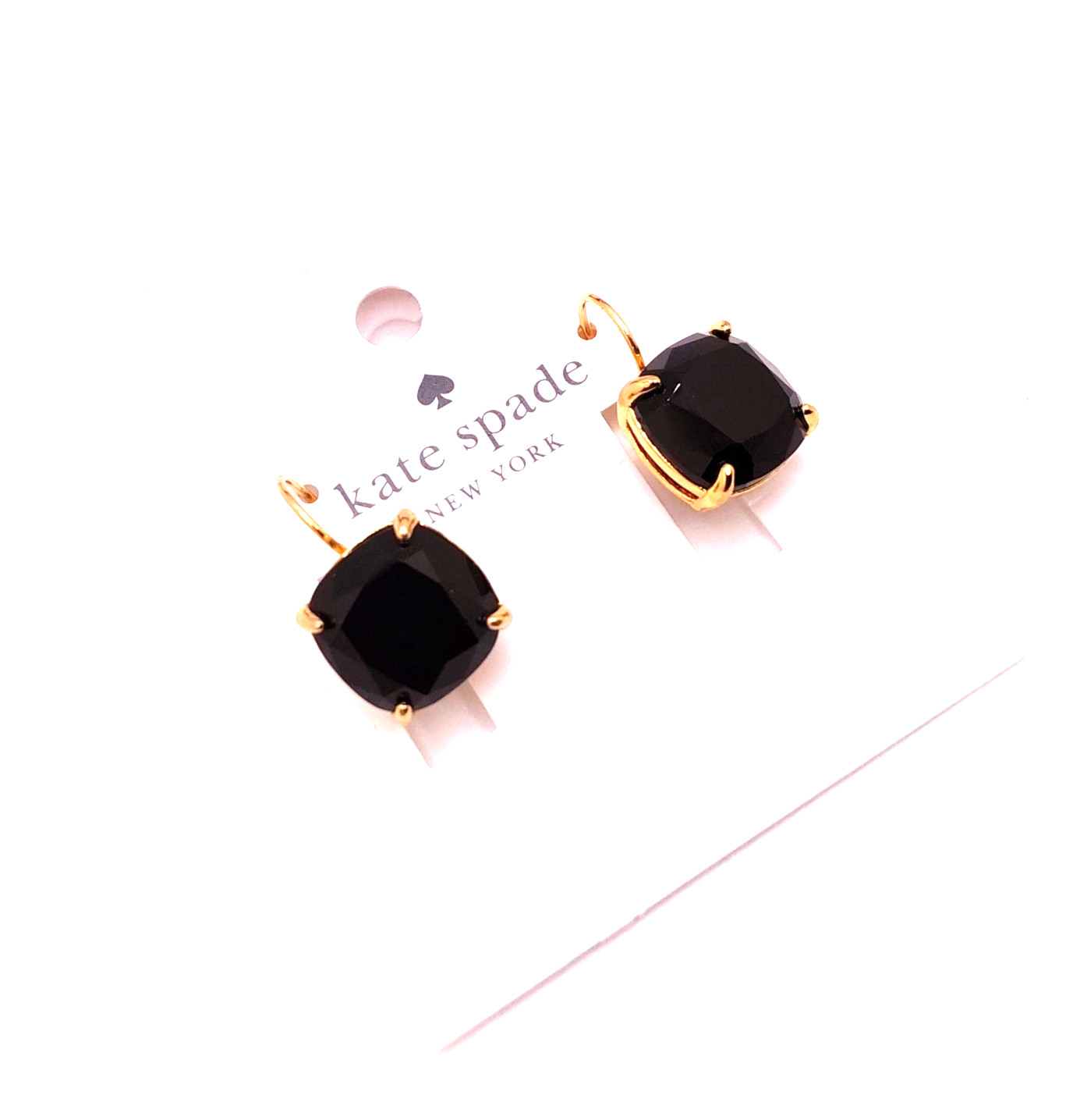 Kate Spade New York Gold Tone Square Cushioned Cut Black Cubic Zirconia Earrings