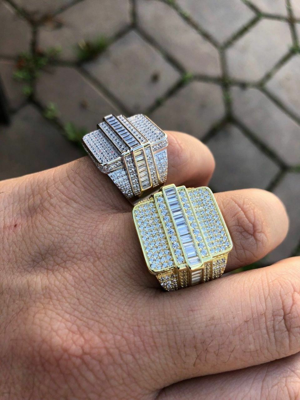 Men’s Hip Hop REAL ICY Solid 925 Silver 5ct Baguette CZ Pinky RING 14k Gold