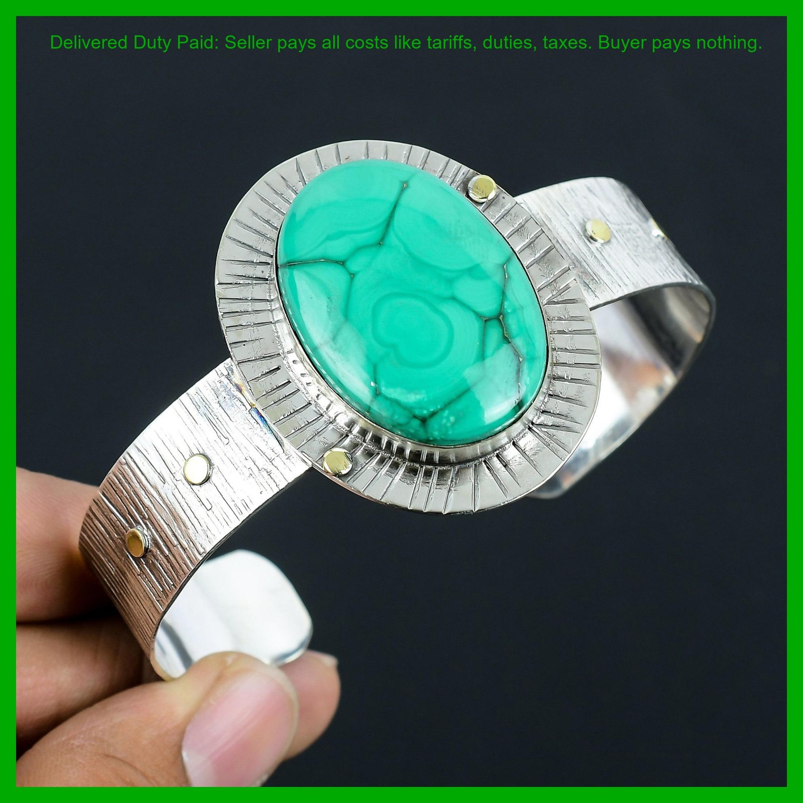 925 Silver Natural Malachite Birthday Gift Anniversary Handmade Trendy Bangle