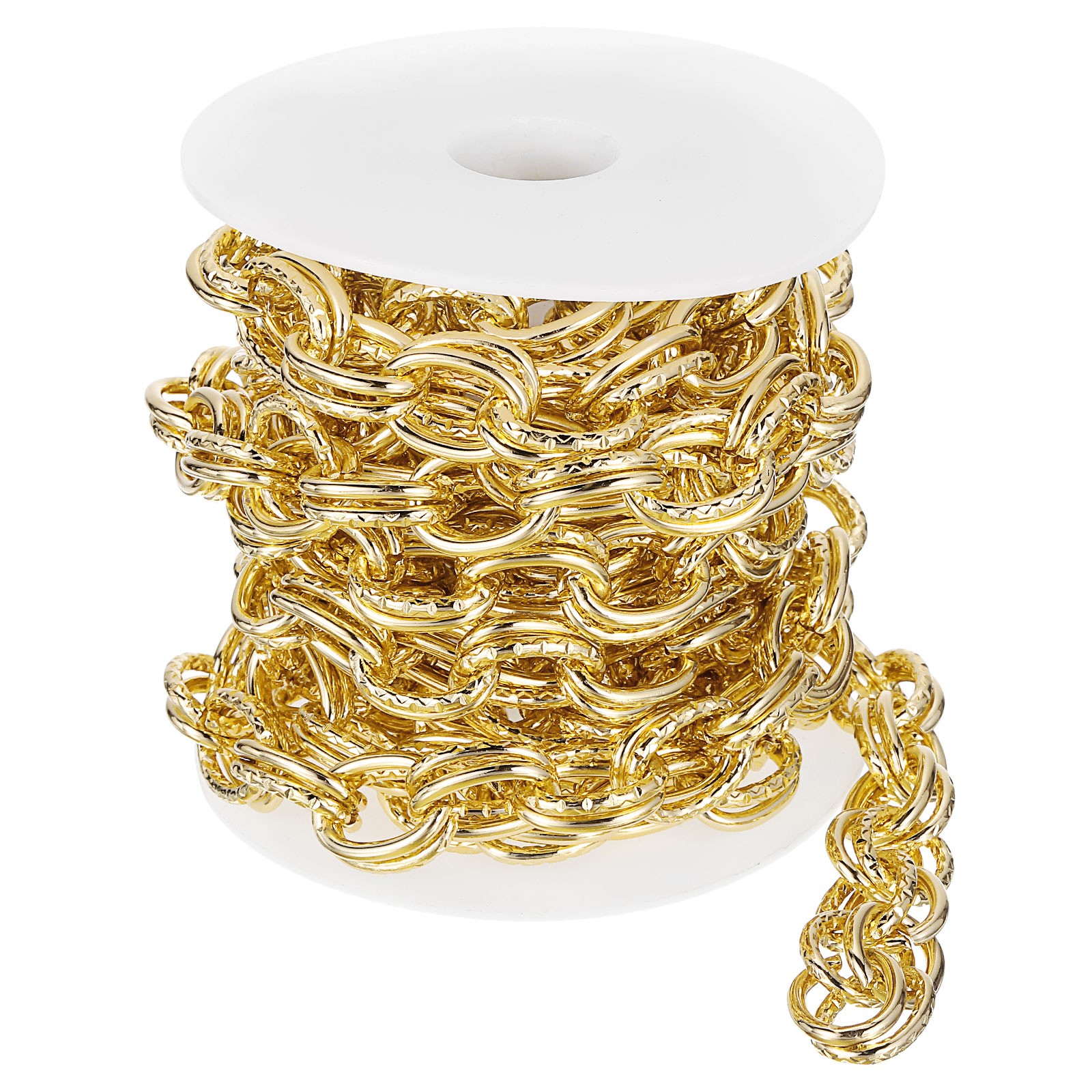 9.8 Feet Aluminum Embossed Double Oval Link Chain, 20x14x2.7mm, Gold