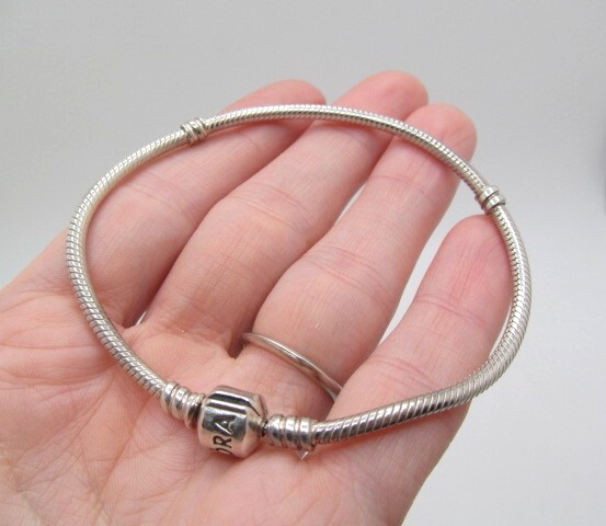 Pandora Ale 925 Sterling Silver Logo Snake Chain Charm Bracelet 8.25 In
