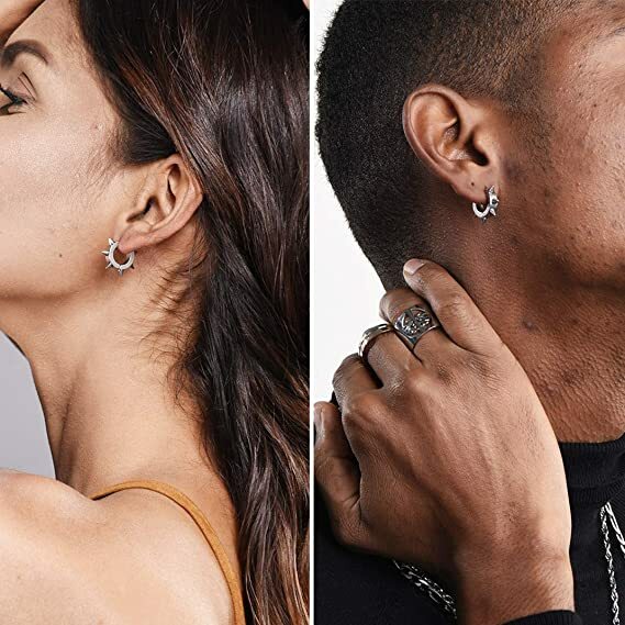 Men’s Women’s Punk Huggie Hoop Earrings Stainless Steel Spike Ear Studs Earrings