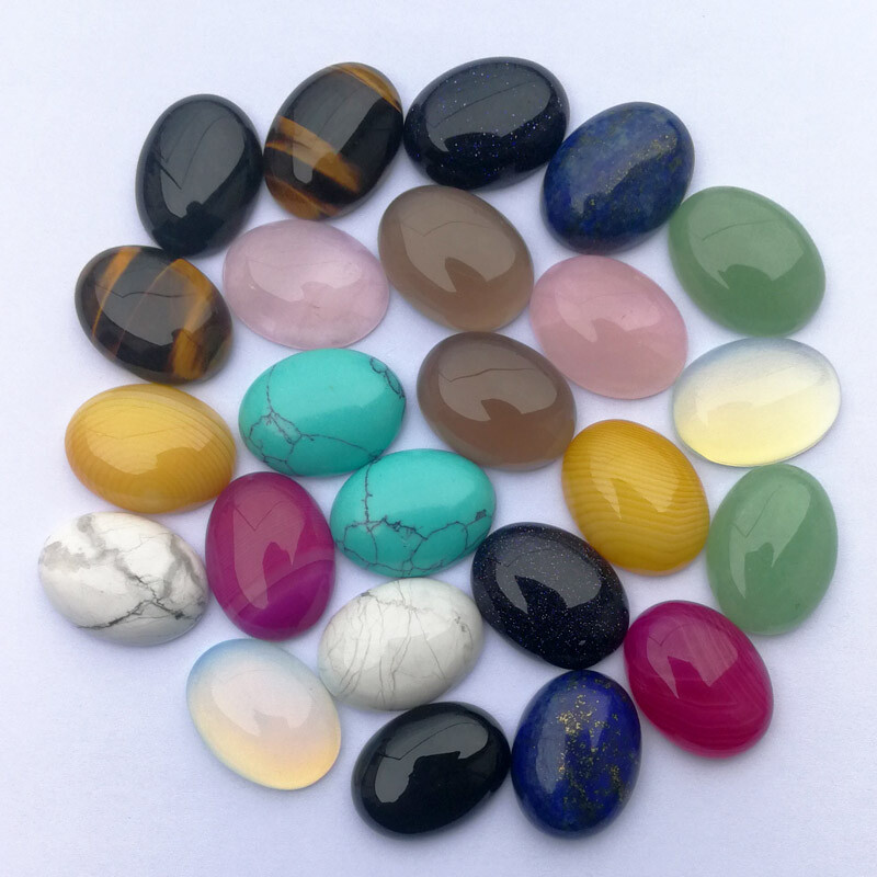 15x20mm Natural Stone Mixed 30pcs Oval Bead CAB Cabochon for Jewelry No Holes