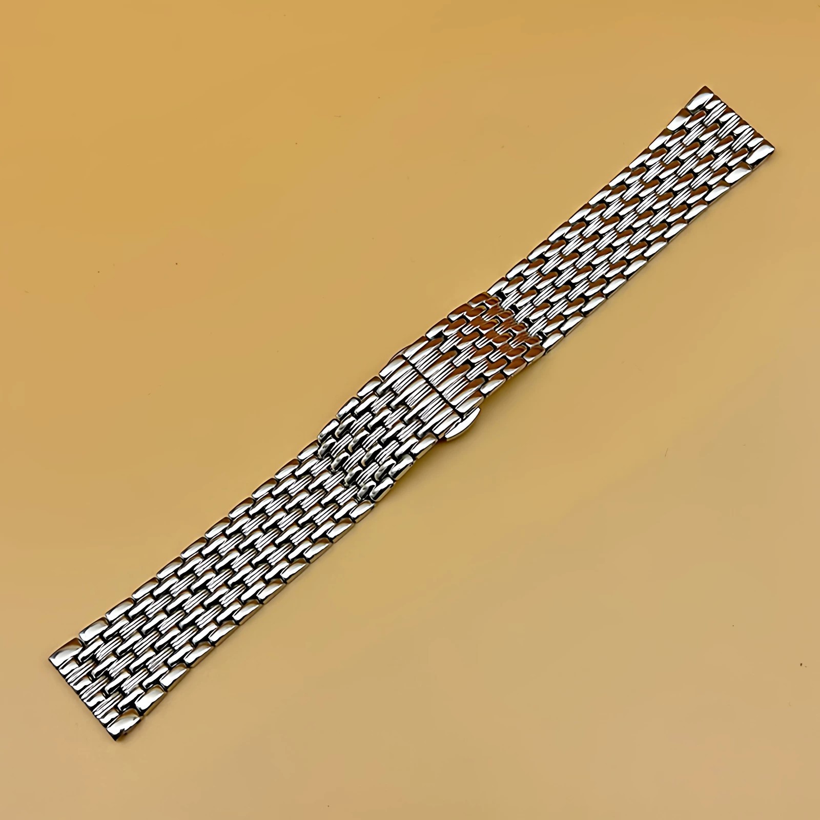 New 14mm-24mm 9Bead Solid Stainless Steel Watch Band Butterfly Clasp Strap