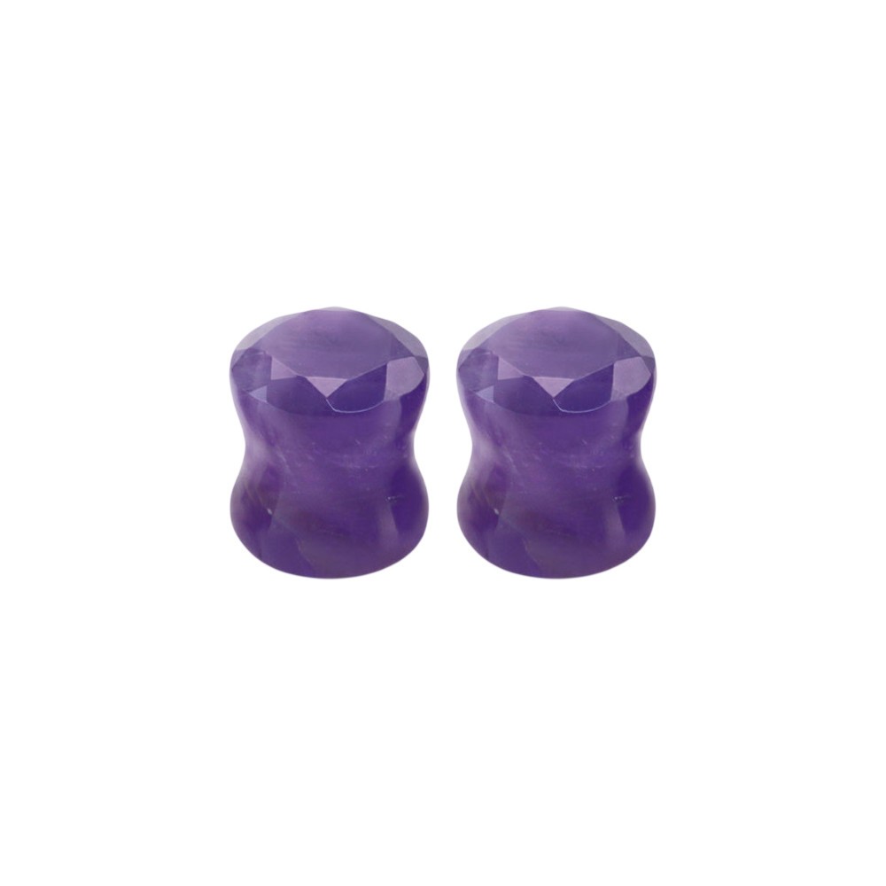 Amethyst Stone Double Flare Faceted Cut Ear Gauges Plugs Expanders Piercing