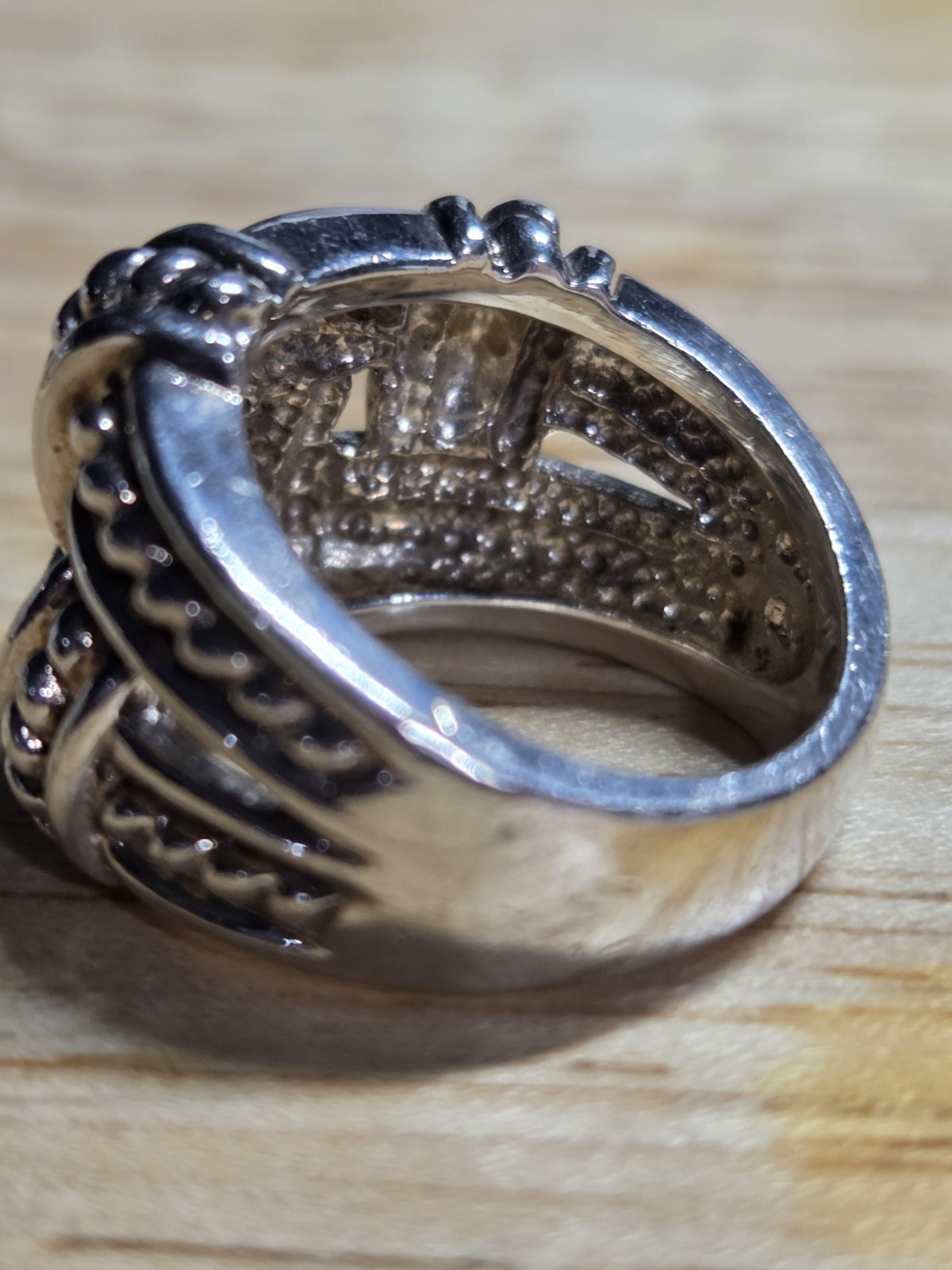 Size 3.75-4 925 China Sterling Silver Basketweave Openwork Ring 7.71g