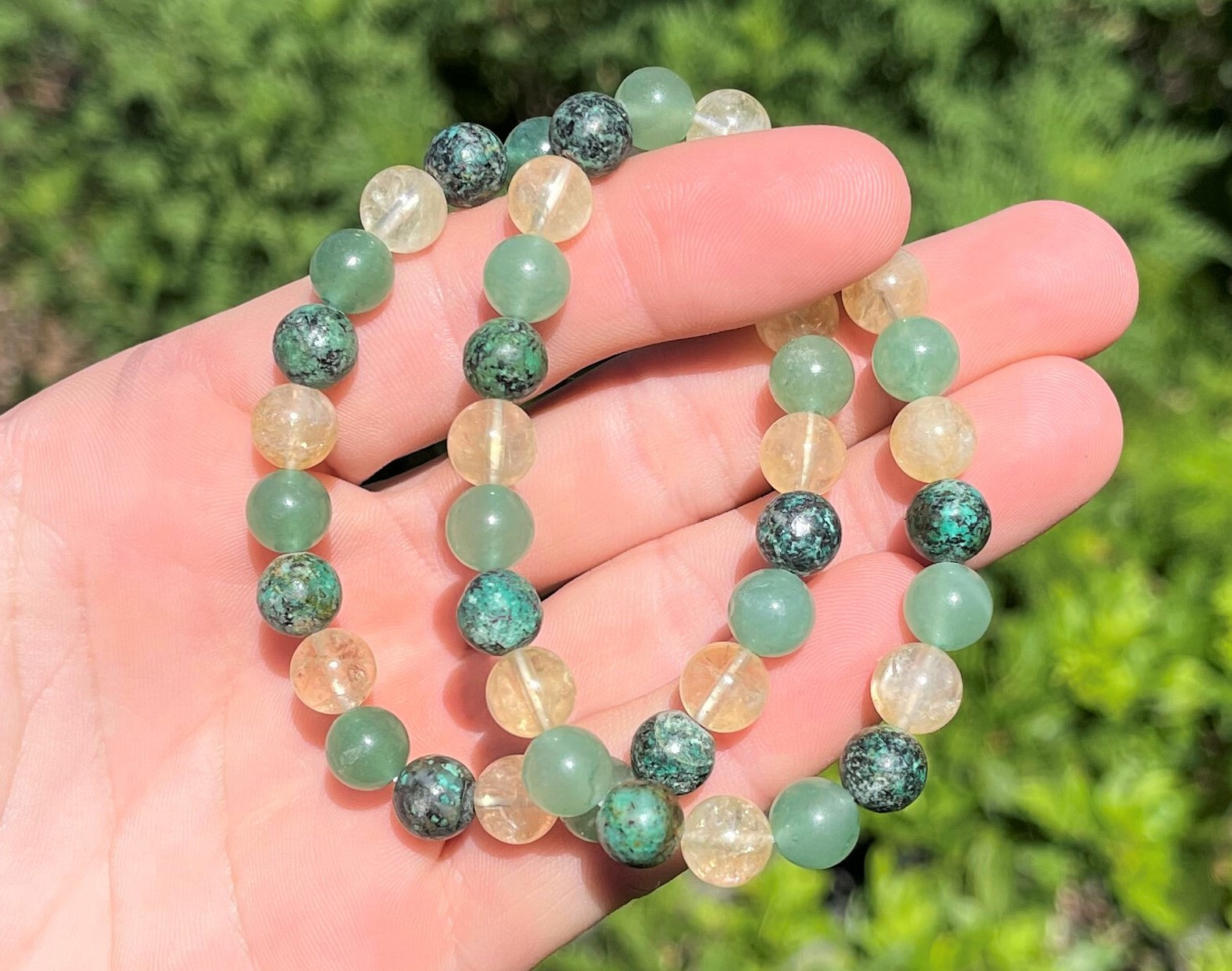 Prosperity Bracelet: 8 mm Beads (Citrine, Green Aventurine, & African Turquoise)