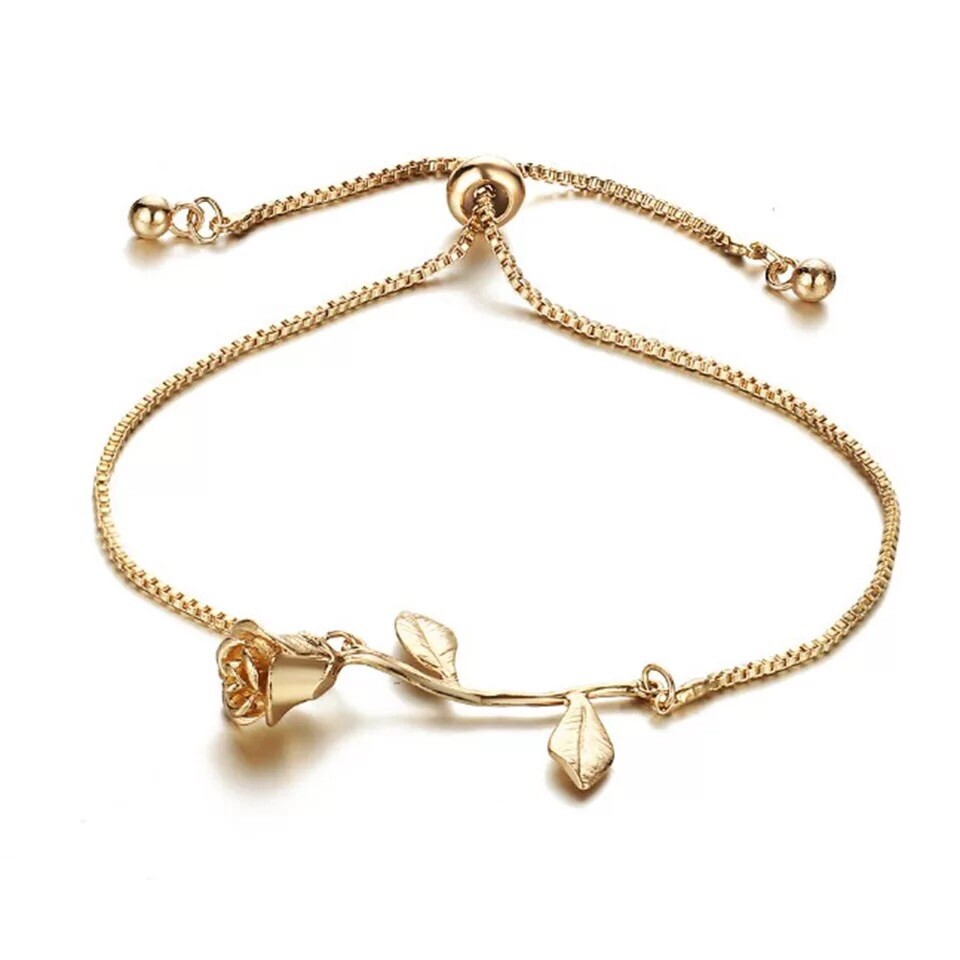 Rose flower Bracelet Bangle Silver/Gold /Rose Gold Charm B9 Mother’s Day Gift