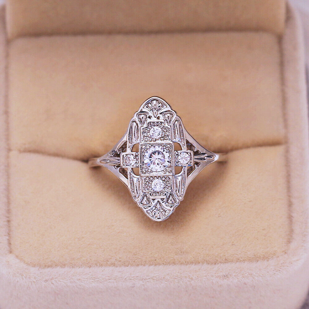 Elegant 925 Sterling Silver White Topaz Charm Wedding Engagement Ring Size 7