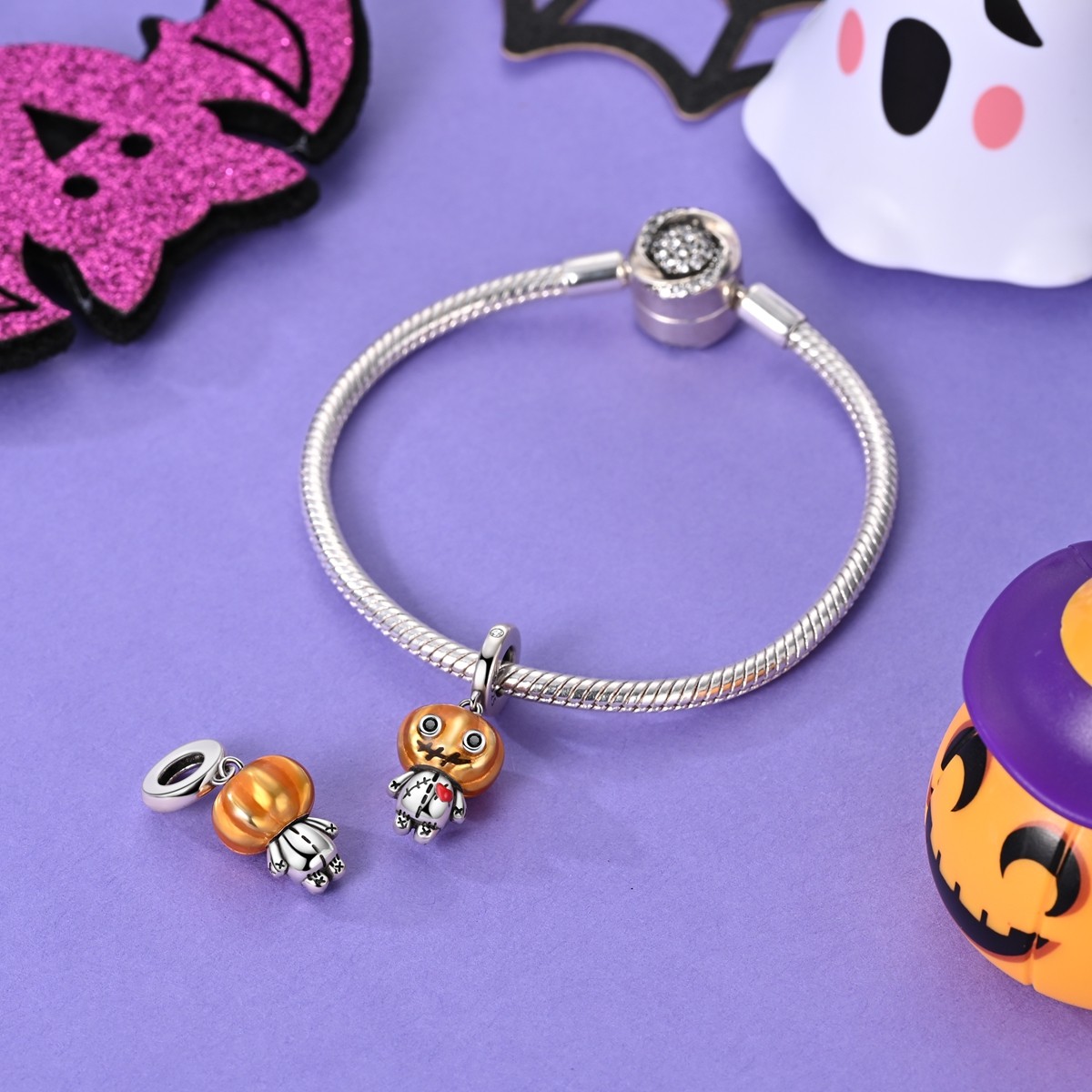 MULA 925 Sterling Silver DIY Charm CZ Pumpkin Doll Pendant for Women Bracelet