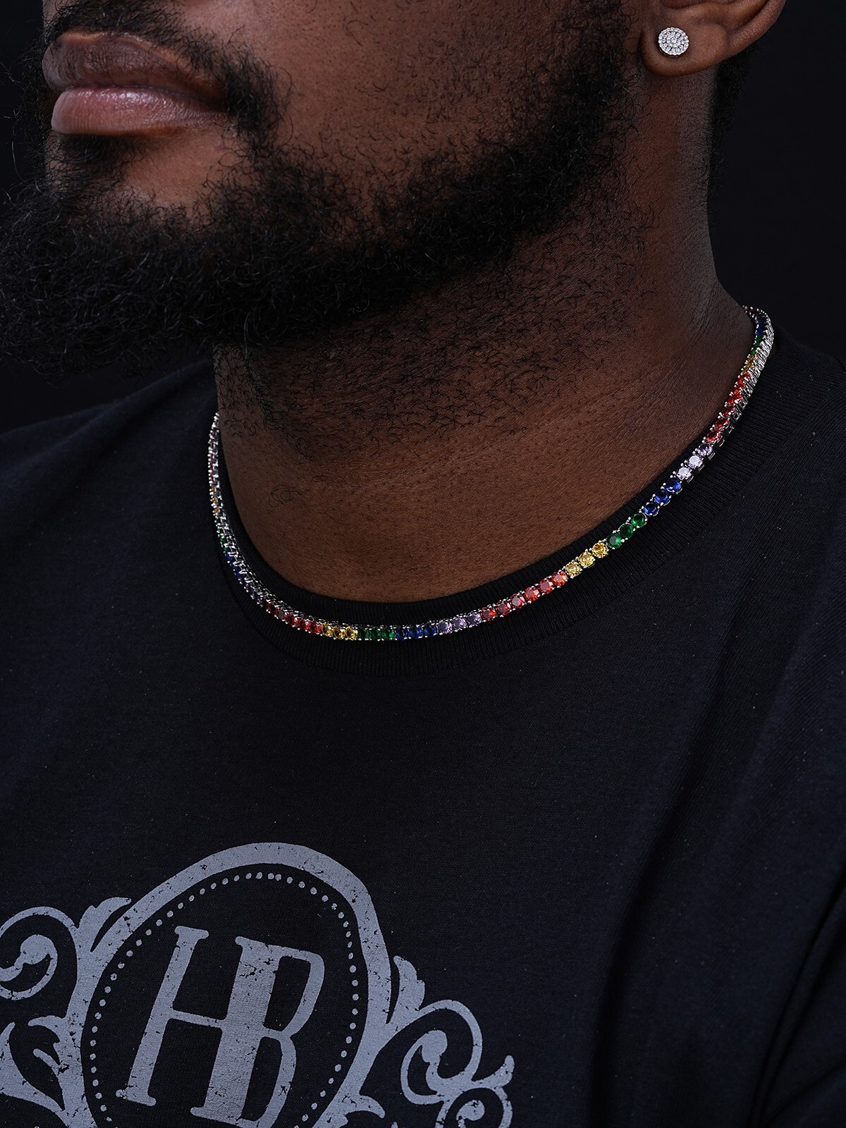Tennis Chain SOLID 925 Sterling Silver Single Row Rainbow CZ Necklace ITALY
