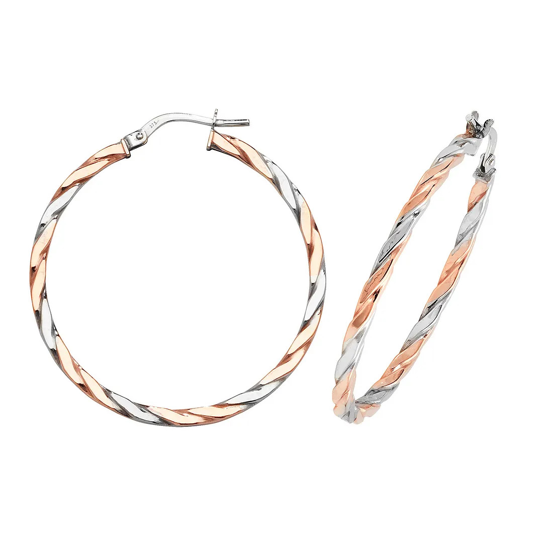 Hoop Earrings 9ct Rose and White Gold 30mm Womens Jewellery