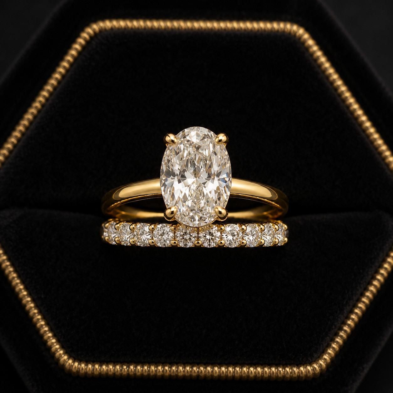 Engagement Ring 3 Ct Moissanite Oval Cut Bridal Band 14k Yellow Gold Plated Set