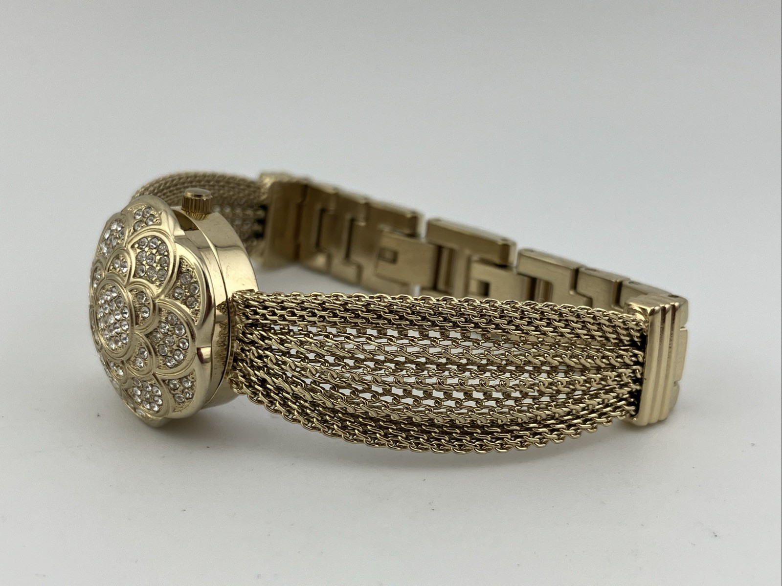 Anne klein Ladies 23mm Watch Hidden Dial Gold Tone Rope Band 6.25″ Ak1046 -RUNS