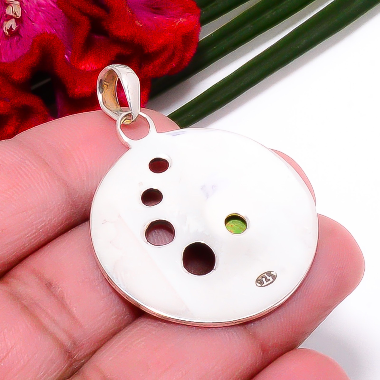 Copper Green Turquoise 925 Sterling Silver Pendant 1.72″ Sk45, Christmas Gift