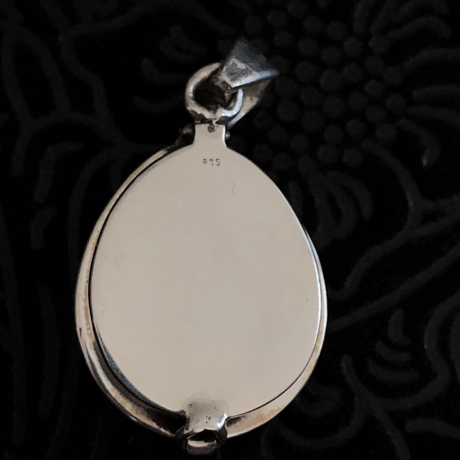 Sterling Silver Charoite Stone Feather Detail Poison Pendant Stamped 925