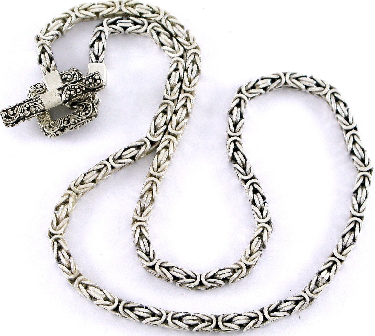Solid Sterling Silver 925 Byzantine Link 17.5″ Necklace 40.2G