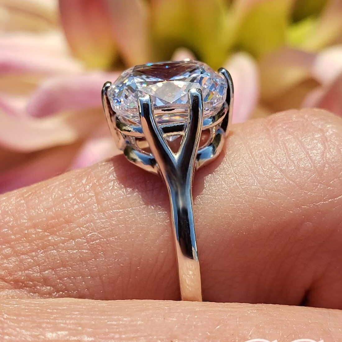 RARE 5.85 Ct Certified Cushion Cut Off White Diamond 925 Silver Ring Great Shine