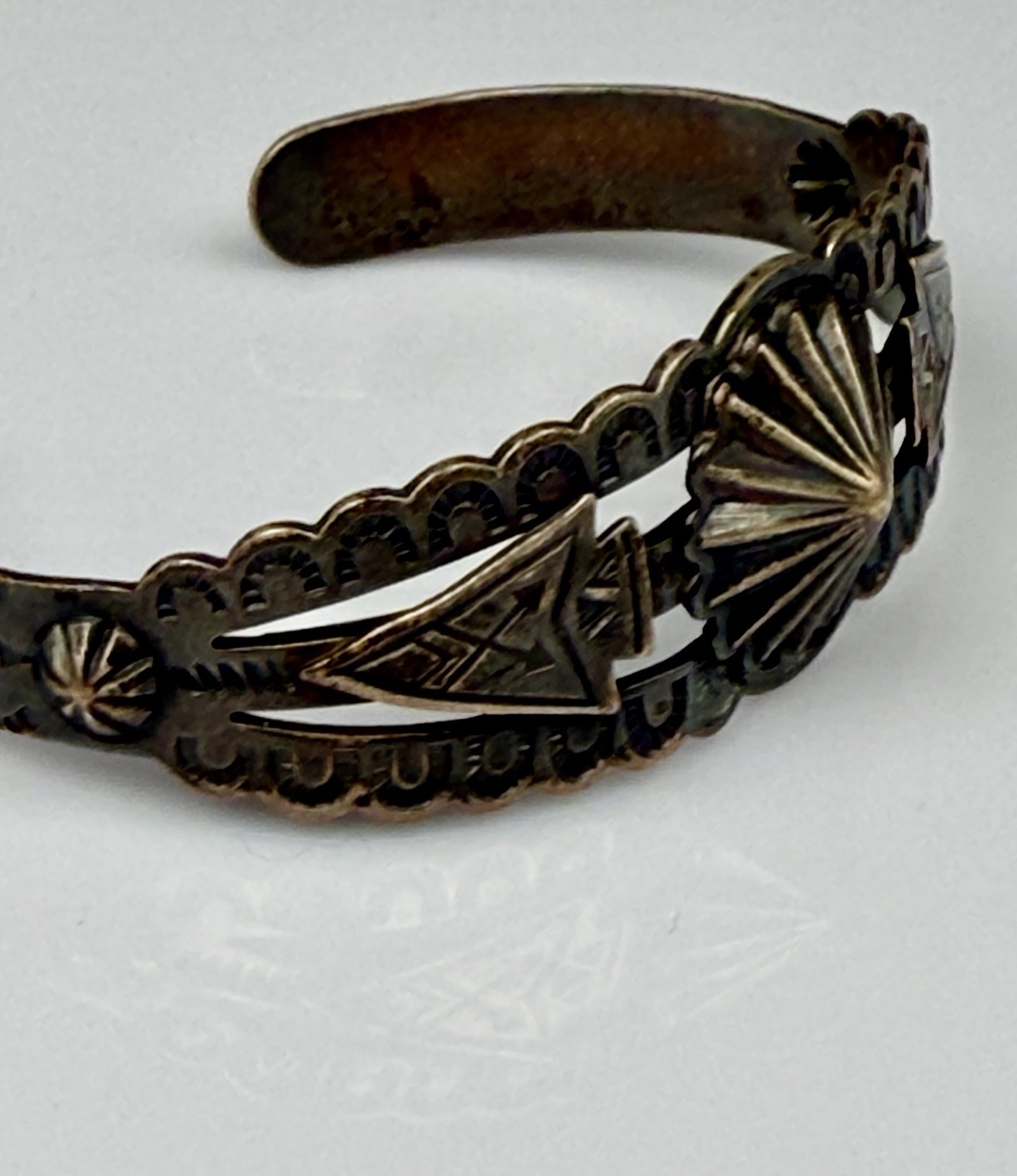 Vintage Fred Harvey Style Cuff Bracelet Sterling Silver Navajo