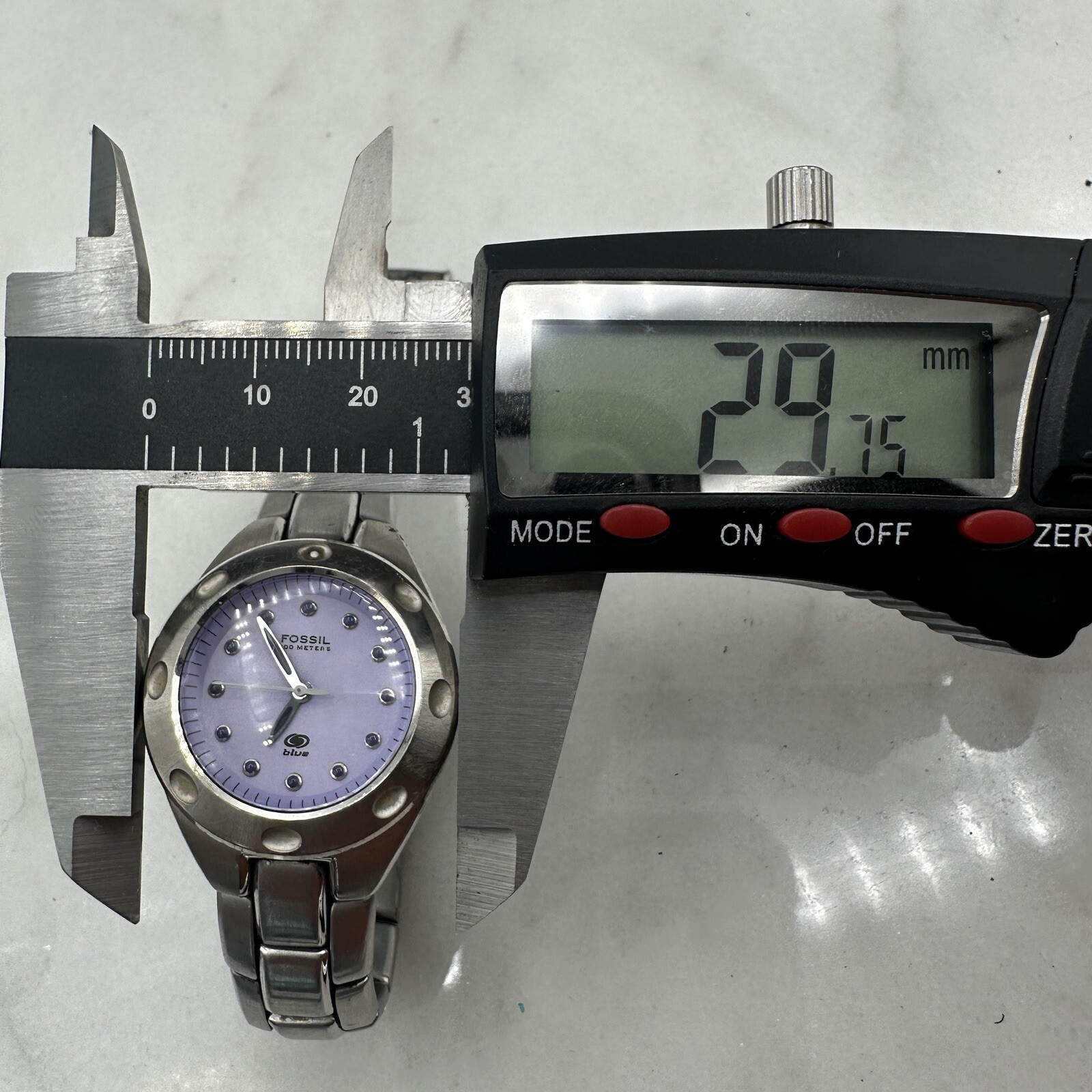 Fossil AM3388 Watch, Purple Dial, Silver Tone, New Battery Sz. 6.25”
