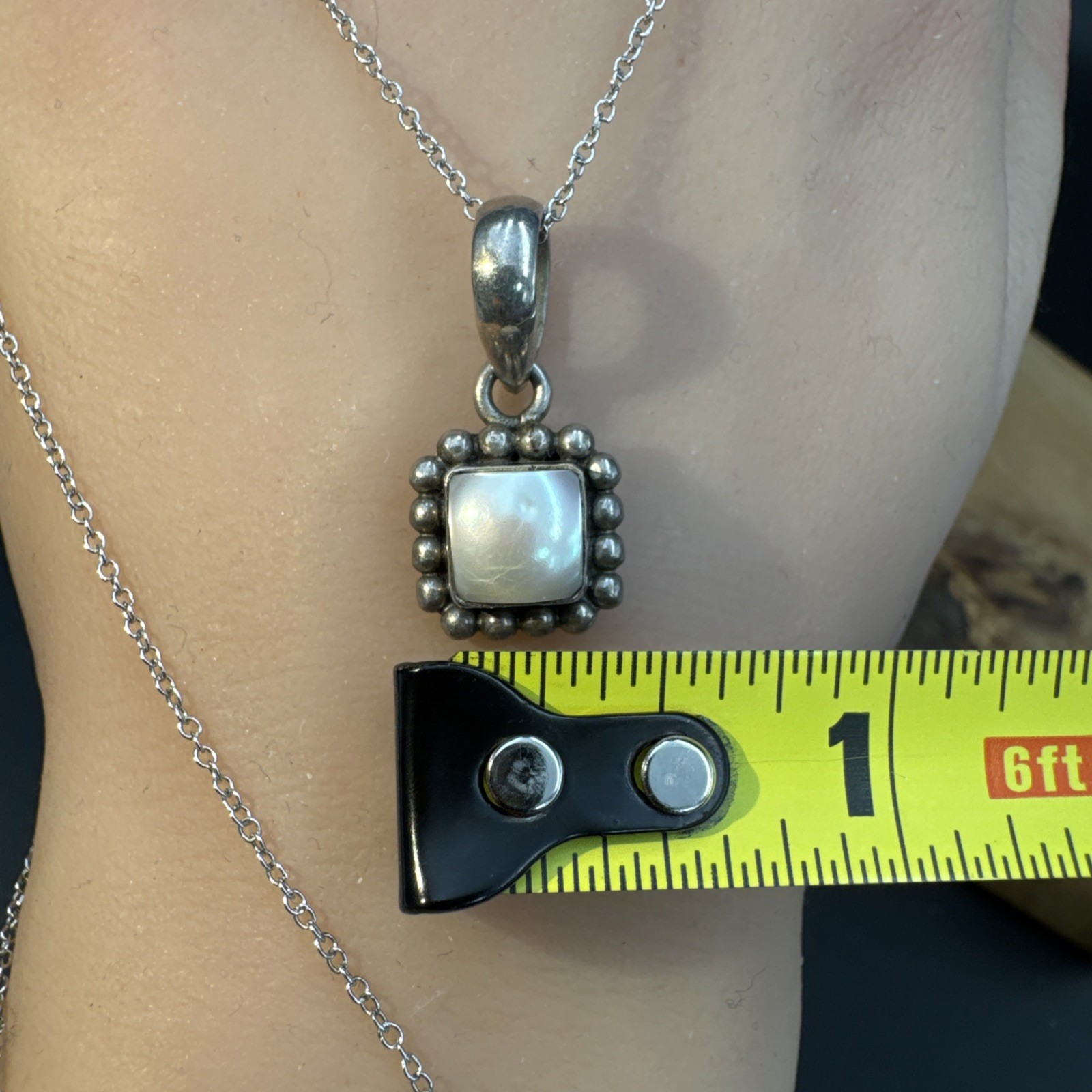 Silpada 925 Sterling Silver Pearl Button Frame Square Earrings Pendant Necklace