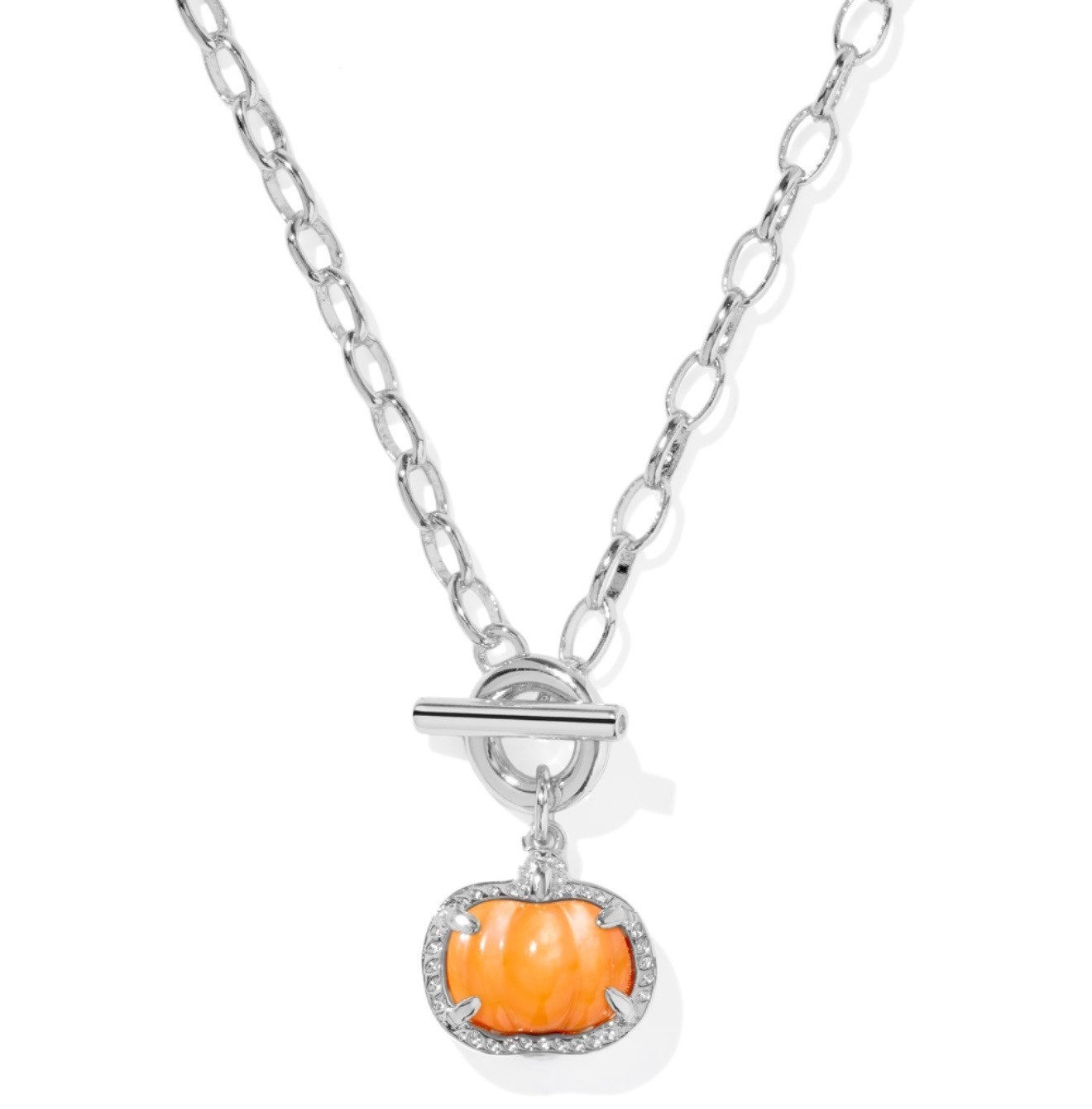 Kendra Scott Silver Tone Orange Mother of Pearl Pumpkin Necklace